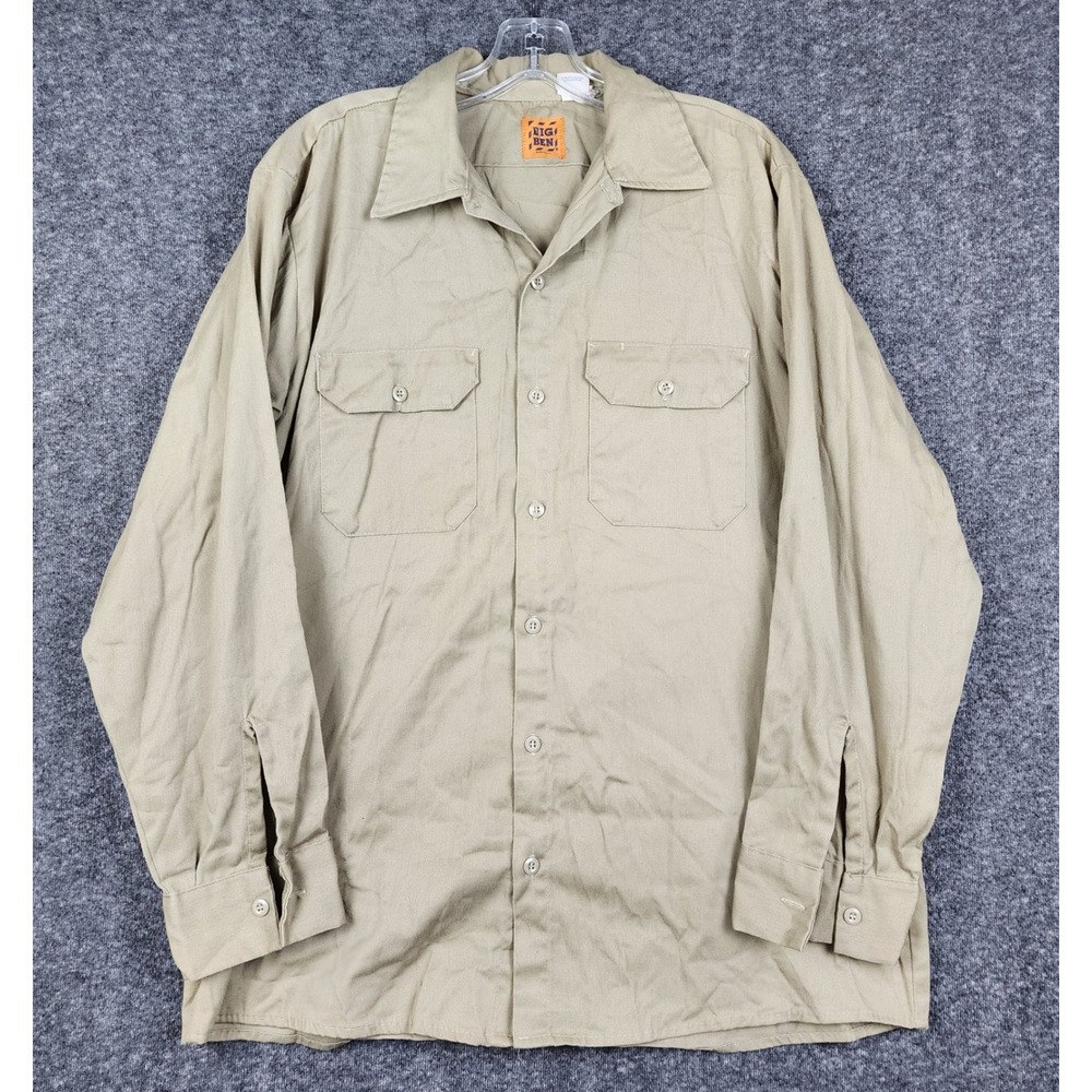 Big Ben Work Shirt Mens Large Regular Khaki Long Sleeve Button Up Made in USA